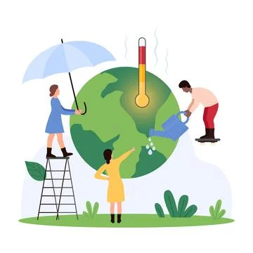 Awareness of global climate change, pollution effect, tiny people protect green 스톡 일러스트