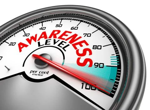 Awareness level meter hundred per cent Stock Illustration