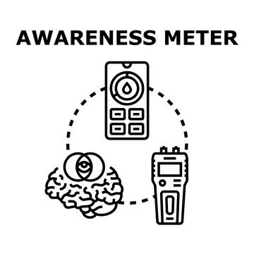 Awareness meter concept with brain, smartphone, and sensor Stock Illustration