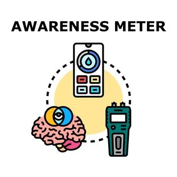 Awareness meter concept with brain, smartphone, and sensor Ilustração Stock