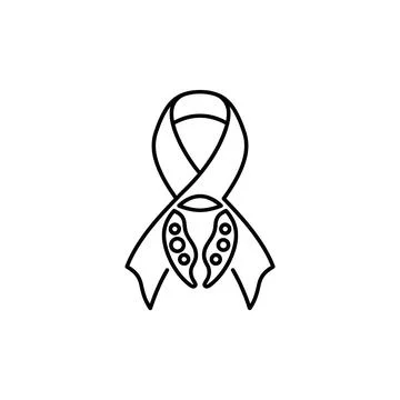 Awareness ribbon with reproductive system elements line art icon for medica.. Stock Illustration