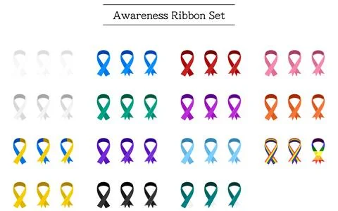 Awareness ribbon set, 3 patterns, 15 colors Stock Illustration