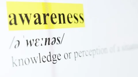 Awareness Text Macro Shot Highlighted in Yellow Color On Computer Screen Stock Footage 123224192