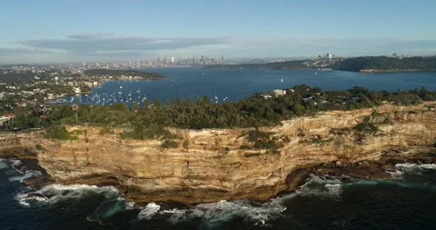 Away from sandstone cliffs of South Head in Sydney – aerial 4k flying. Stock Footage 134920480