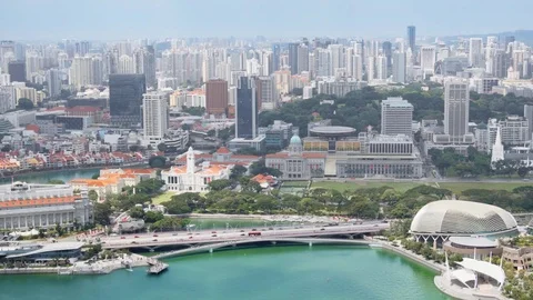 Awe Inspiring Singapore Cityscape from atop a Skyscraper Stock Footage