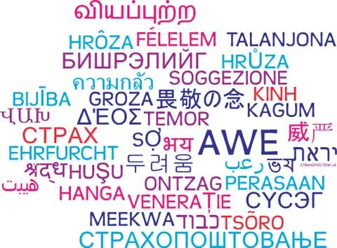 Awe multilanguage wordcloud background concept Illustrazione stock
