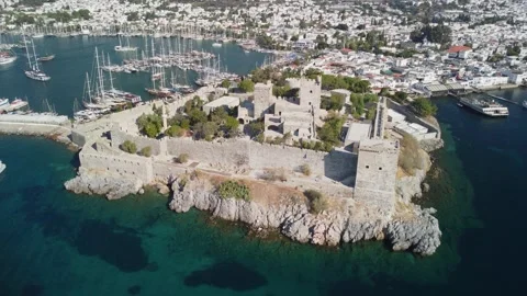 Awesome aerial view of Bodrum Castle in Turkey Stock Footage 260782891