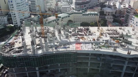 Awesome aerial view of building under construction Stock Footage 173336098