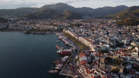 Awesome aerial view of Marmaris at sunset, Turkey Stock Footage 252131004