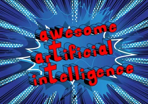 Awesome Artificial Intelligence - Comic book style word on abstract backgroun Stockillustratie
