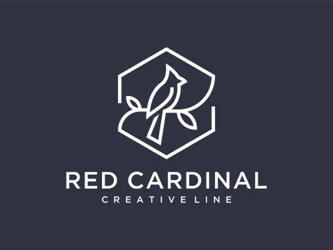 Awesome Cardinal Bird Line Art logo template Stock Illustration
