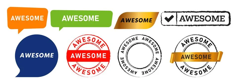 Awesome circle rectangle stamp and speech bubble labels ticker sign for Stock Illustration