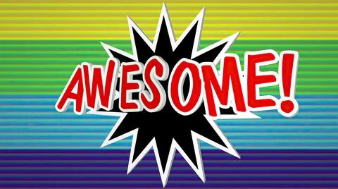 Awesome comic pop art text against colorful background Stock Photos