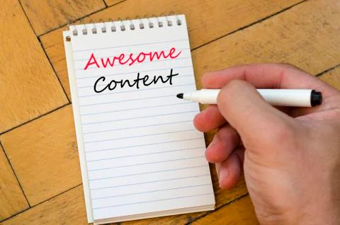 Awesome content concept on notebook Stock Photos