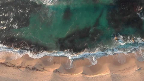 Awesome Drone shot showing waves rolling onto a tropical beach Stock Footage 169965515