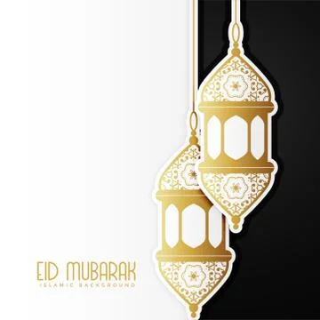 Awesome eid mubarak design with hanging lamps Stock Illustration