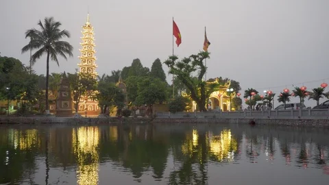 Awesome evening view of the Tran Quoc Pagoda, Hanoi, Vietnam Stock Footage 108264670