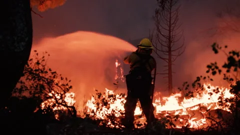 Awesome Extreme Close Up POV of Wildfire Shiliotted by night time darkness Stock Footage 201824408