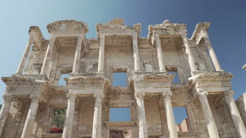 Awesome facade of the Library of Celsus in Ephesus (Efes) Stock Footage 186446398