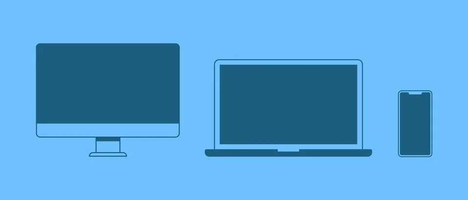 Awesome flat design template with blue device on blue background. Phone, laptop イラスト素材