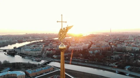 Awesome flight on drone over the Peter and Paul Fortress in St. Petersburg at Stock Footage 106304873