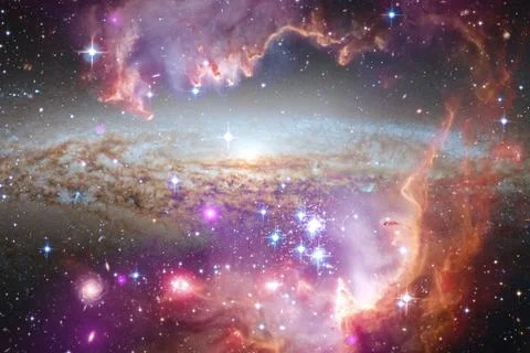 Awesome galaxy in outer space. Starfields of endless cosmos. 库存照片