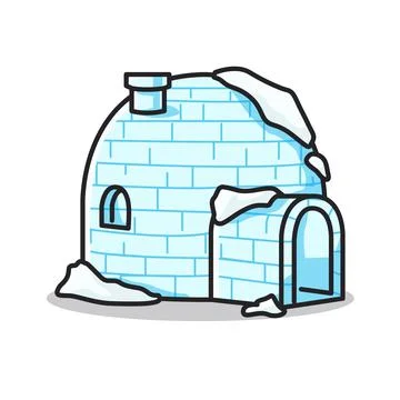 Awesome igloo ice house in cute line art illustration Stock Illustration