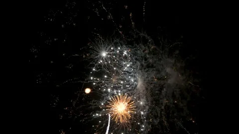 Awesome multi-colored launch of multi-colored fireworks in the night sky Stock Footage 115495141
