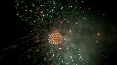 Awesome multi-colored launch of multi-colored fireworks in the night sky Stock Footage 115495216