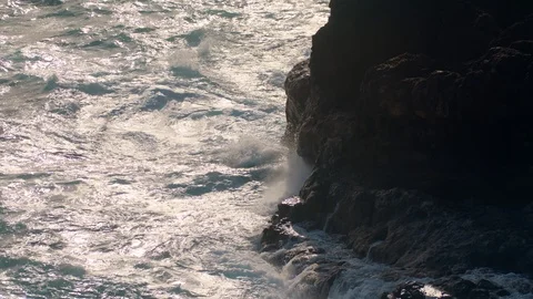 Awesome power spray wind waves Sea Tide is playing with the Sun Stock Footage 125747748