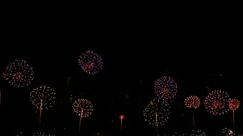 Awesome Real Huge Firework on Deep Black Background Sky on Fireworks festival Stock Footage 276655954