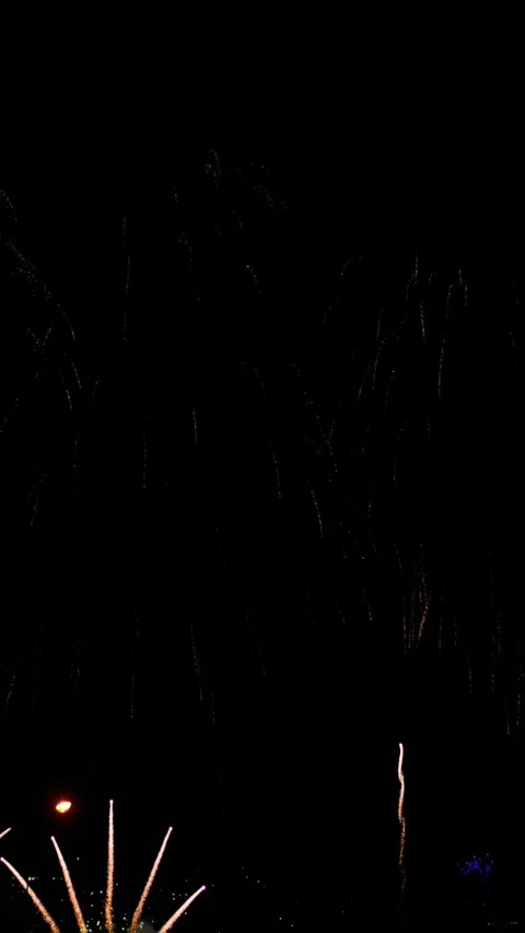 Awesome Real Huge Firework on Deep Black Background Sky on Fireworks festival Stock Footage 277080014