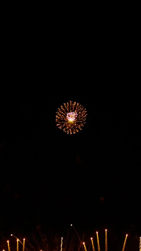 Awesome Real Huge Firework on Deep Black Background Sky on Fireworks festival Stock Footage 277080027