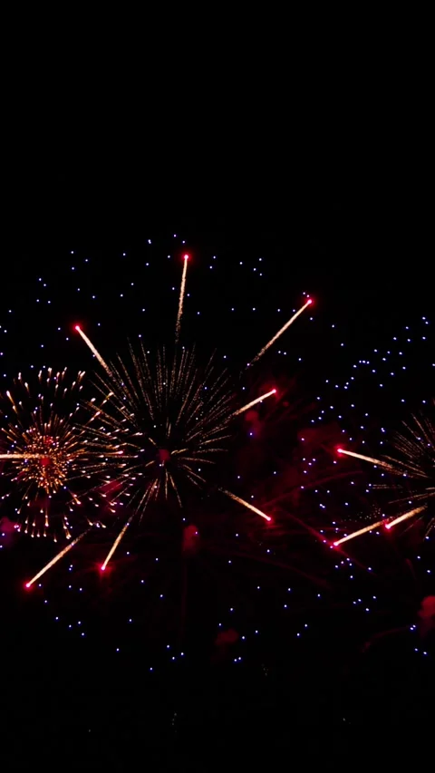 Awesome Real Huge Firework on Deep Black Background Sky on Fireworks festival Video stock 311935307