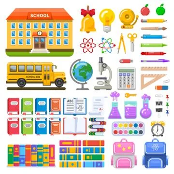 Awesome set of school objects and elements Stock Illustration