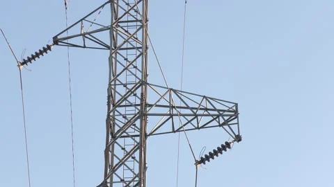 Awesome shot of a high voltage mast with cables and insulators. Stock Footage 158128441