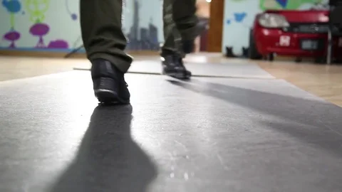 Awesome step dance. Tap. Training of three young girls in the hall. Stock Footage 82701327