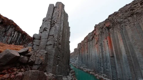 Awesome summer view of Studlagil Canyon with  Jokulsa a Bru river. Stock Footage 123346632