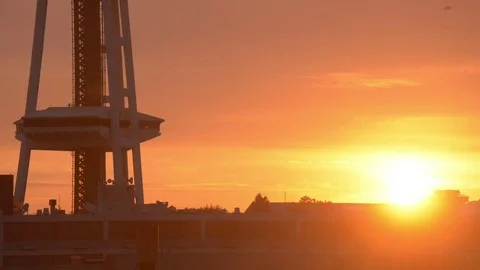 Awesome sunset behind base of space needle seattle washington Stock Footage 83424786