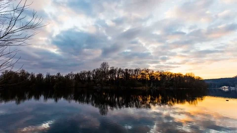 Awesome sunset by the river Stock Footage 83774772