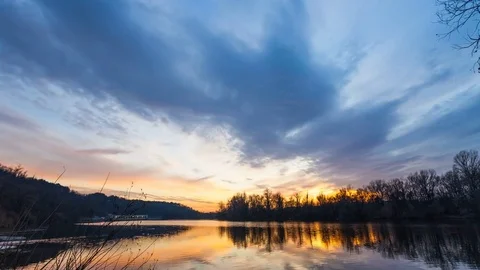 Awesome sunset by the river Stock Footage 83782066