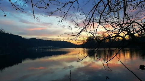 Awesome sunset by the river Stock Footage 83796726