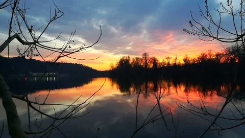 Awesome sunset by the river Stock Footage 83797265