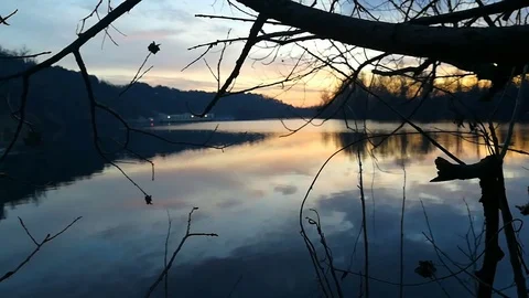 Awesome sunset by the river Stock Footage 83797321