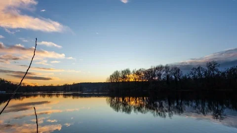 Awesome sunset by the river Stock Footage 83933413