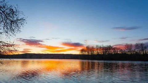 Awesome sunset by the river Stock Footage 83933735