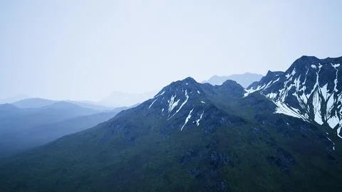 Awesome top view through clouds to high snowy mountains Stock Illustration