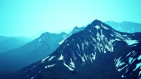 Awesome top view through clouds to high snowy mountains Stock Illustration