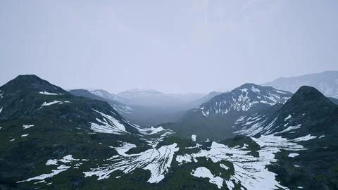 Awesome top view through clouds to high snowy mountains Stock Illustration