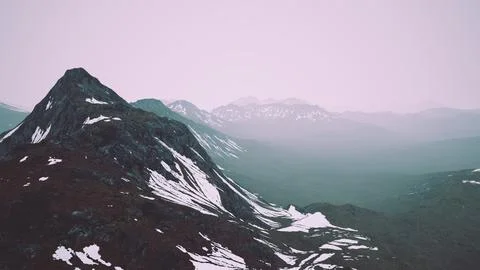 Awesome top view through clouds to high snowy mountains Stock Illustration